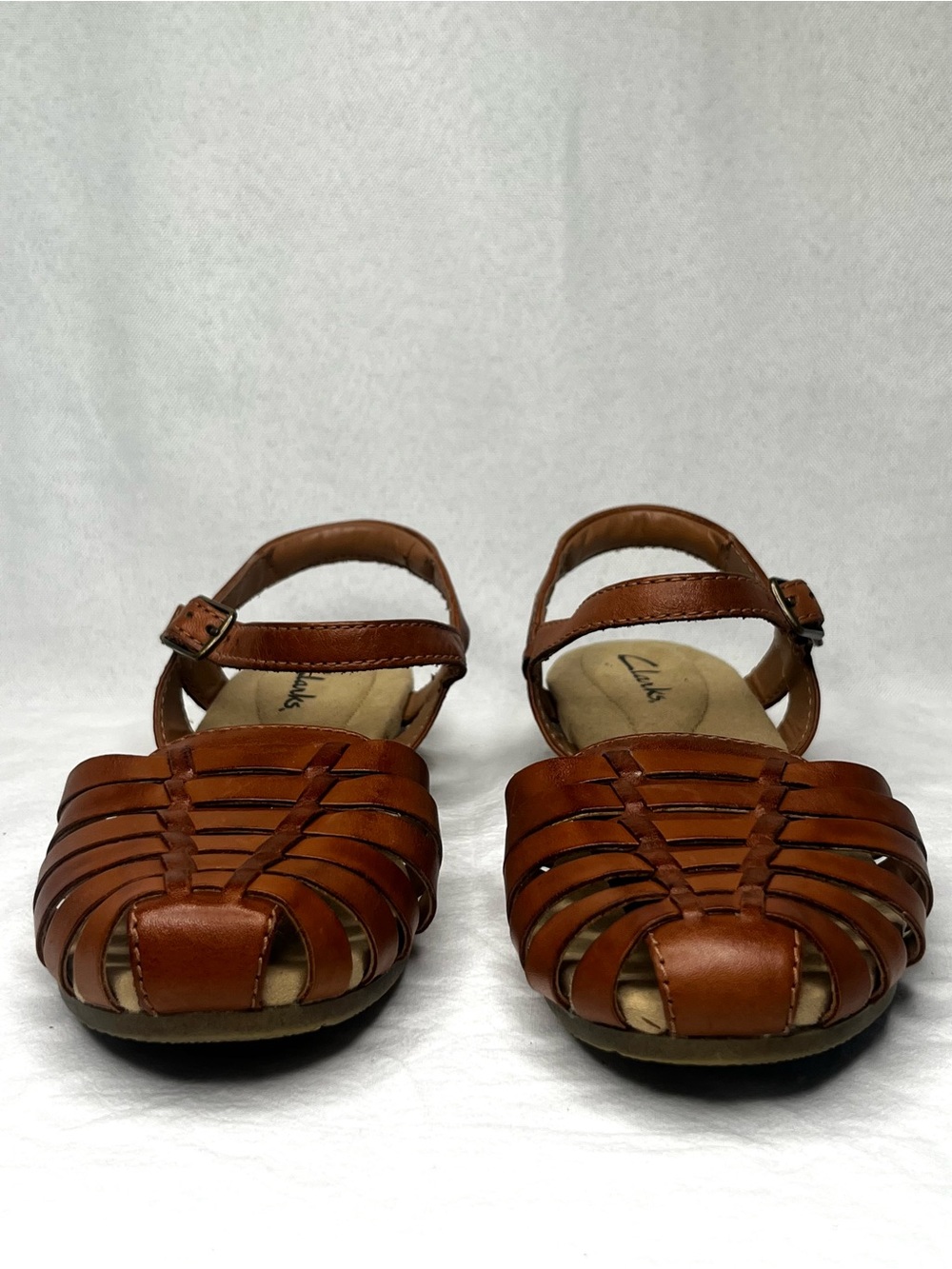 🤎 Clarks Brown Leather Fisherman Sandals Women’s 6.5 M Adjustable Ankle Strap